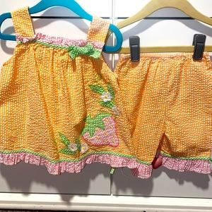 Strawberry Embroidered Seersucker Outfit 18mos: Orange, Green, Pink